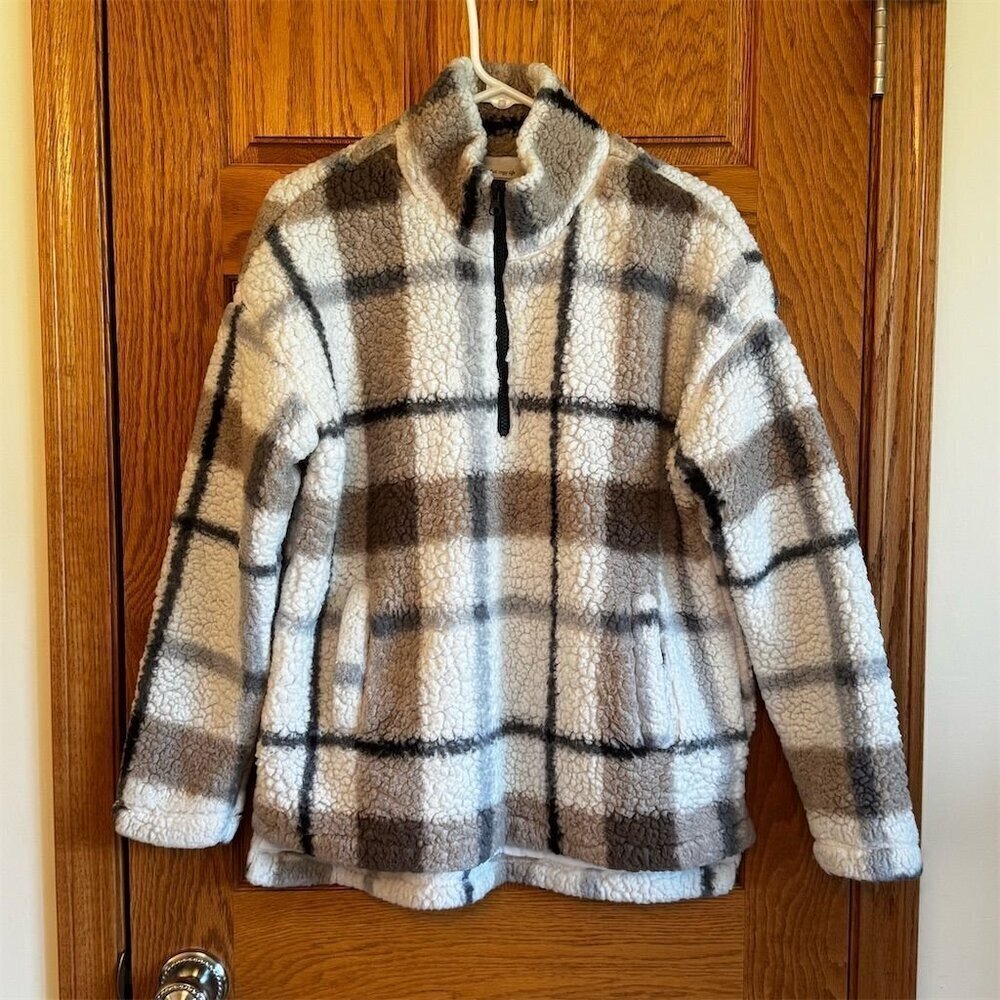 Thread & Supply Women's Plaid Sherpa Quarter Zip Jacket Size M